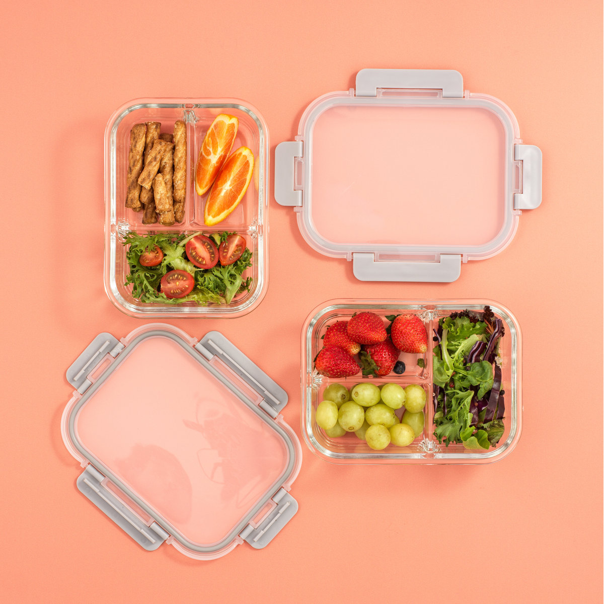 JoyJolt 10-Piece 3-Section Glass Food Storage Container (Set of 5)